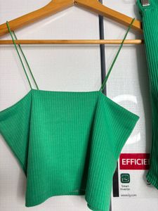 Co-ord Green Ribbed Crop Top &amp; Skirt Set