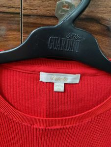 Red Knit Top with Bell Sleeves