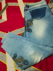 Embroidered Floral Denim Jeans
