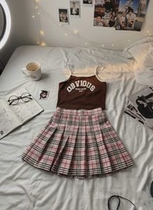 Pink Plaid crop top &amp; Mini Skirt