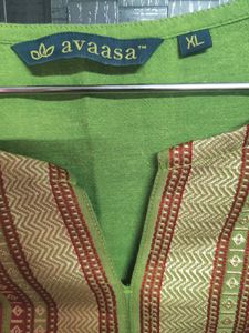 AVAASA , Green Kurta , Round Neck , 3/4th Sleeves , Size -XL