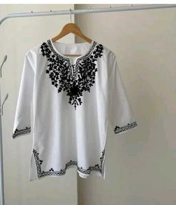 White Embroidered Short Kurtii