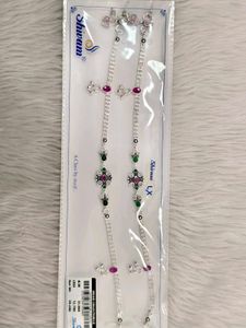 Elegant Silver Anklets with Ruby &amp; Emerald Stones