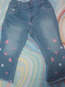 Cute Blue Denim With Floral Embroidery