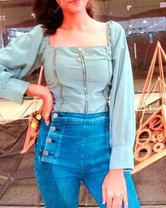 Sea Green Fashionable Crop Top