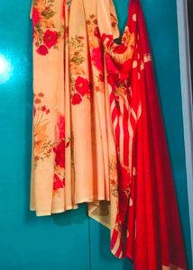New Floral Print Sari with Red Blouse