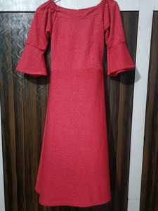 Red Midi Dress Bell Sleeves