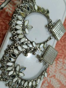Mirror Embellished Silver Earrings