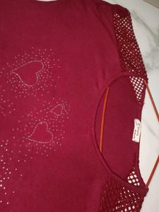 Burgundy Heart Embellished Top