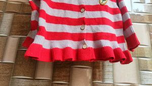 Red &amp; White Striped Cardigan