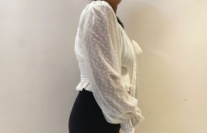 White Swiss Dot Tie-Front Blouse