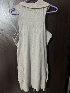 Gray Sleeveless Hooded Dress