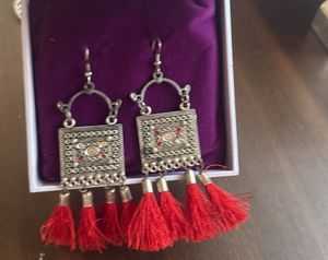 Red Tassel Dangle Earrings