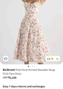Pink  Floral Printed Shoulder Strap Flare Dress