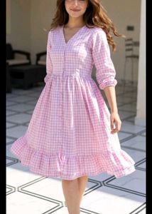 Pink Gingham Ruffle Dress