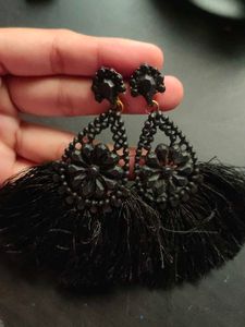 Black Tassel Drop Earrings
