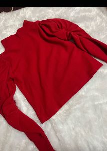 Red Puff Sleeve Turtleneck
