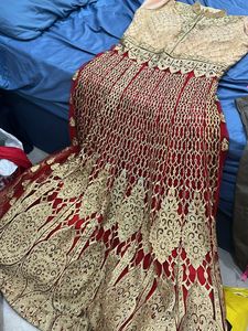 wedding gown red and goldne colour