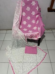 Pink Dress Material Handwork, Embroidery Dupatta
