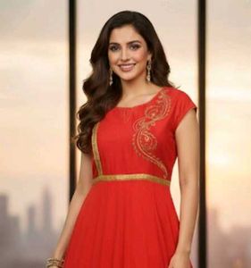 Red & Gold Embroidered Anarkali Dress