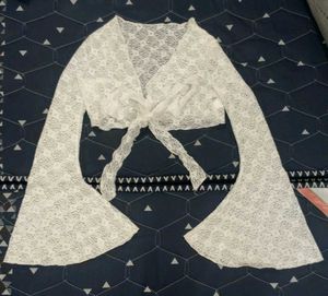 NewMe White Lace Tie Up Detail Crop Top