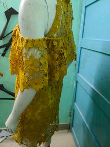 Yellow Lace Off-Shoulder Dress
