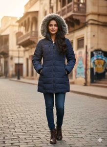 Women Navy Puffer Coat