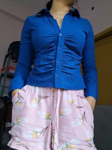 Ruched Shirt Royal Blue
