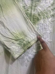 Green Tie Dye Chikankari Embroidered Kurta