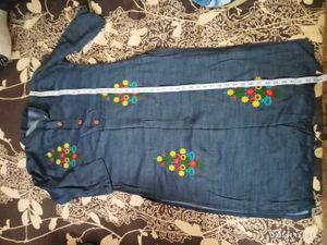 Embroidered Denim Kurta