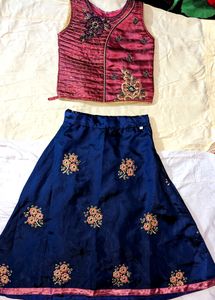 Kids Ethnic Peach And Blue Lehenga