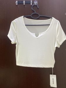 White V-Neck Crop Top - Size S
