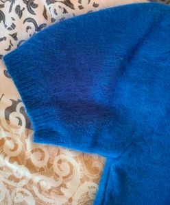 Blue Neck Embroidered Crop Sweater For Women