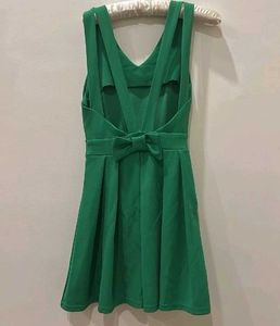 Green Skater Dress open back with bow