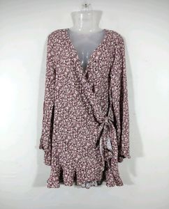 H&M Mauve Printed Wraparound Dress (Womem)