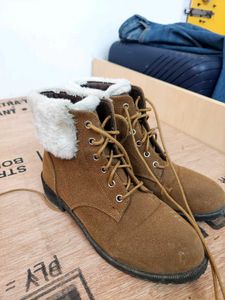 Brown Faux Suede Winter Boots