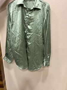 Sage Green Satin Button-Down
