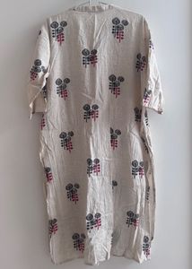 Off-White Printed Cotton Straight Kurta With Trous