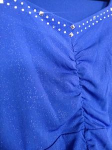 Blue Embellished Long Sleeve Top