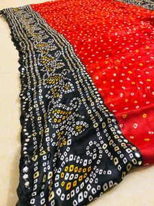 💕Red &amp; black Bandhani Saree💕