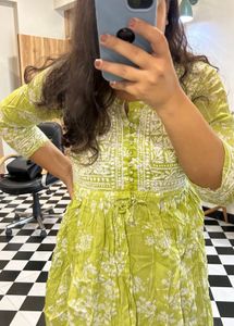 Lime Green Embroidered Kurta
