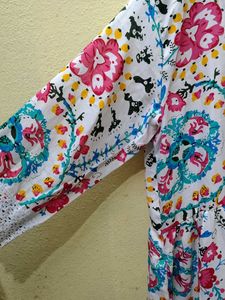 Floral Print Dress with Lace Trim