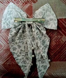 New Hair Bows  White with Grey &amp; Pink