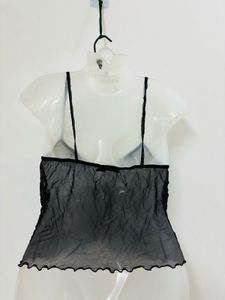 Tie Front Mesh Panel Crop Cami