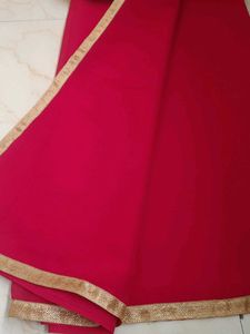 Red Saree with readymade free size padded blouse