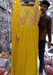 Elegant Yellow Embroidered Anarkali Suit