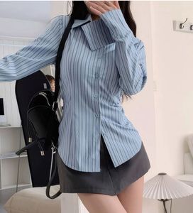 Striped Button-Down Waist Fitted Shirt.