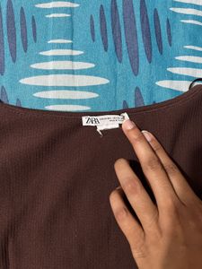 Brown Ribbed Long Sleeve Top