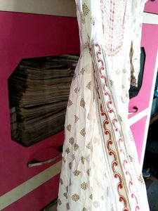 White &amp; Red Embroidered Kurti Set