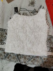 Fuzzy White Crop Top